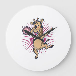 Dansende Giraffe Disco Bal Retro Gravure Shirt Grote Klok