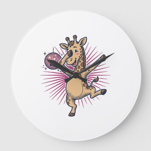Dansende Giraffe Disco Bal Retro Gravure Shirt Grote Klok (Voorkant)