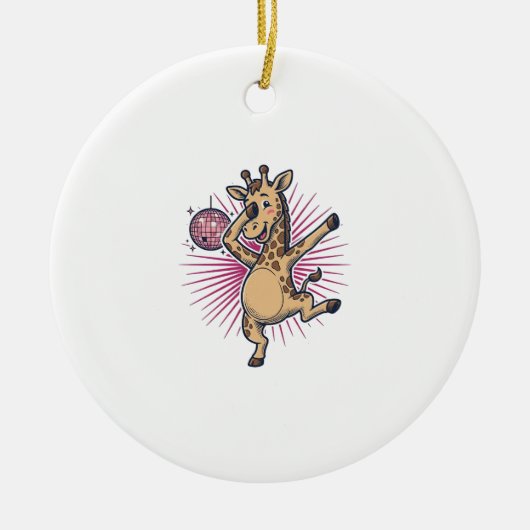 Dansende Giraffe Disco Bal Retro Gravure Shirt Keramisch Ornament (Voorkant)