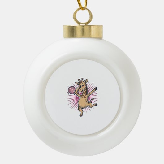Dansende Giraffe Disco Bal Retro Gravure Shirt Keramische Bal Ornament (Voorkant)