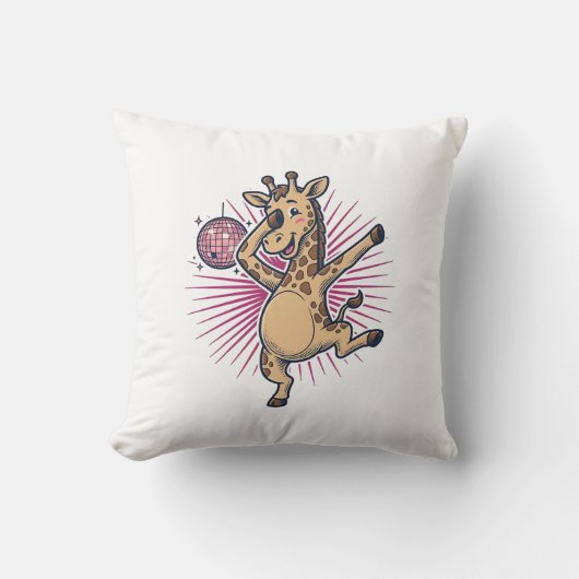 Dansende Giraffe Disco Bal Retro Gravure Shirt Kussen (Voorkant)