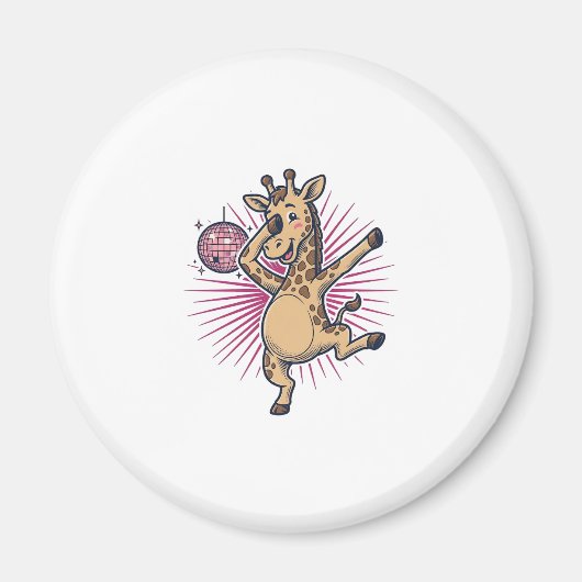 Dansende Giraffe Disco Bal Retro Gravure Shirt Magneet (Voorkant)