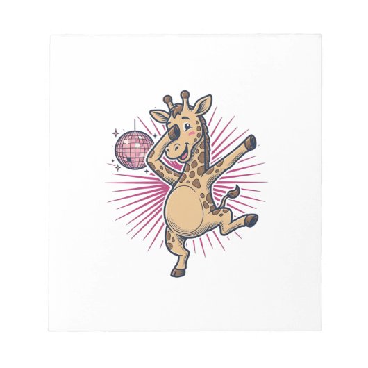 Dansende Giraffe Disco Bal Retro Gravure Shirt Notitieblok (Voorkant)