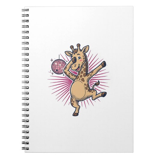 Dansende Giraffe Disco Bal Retro Gravure Shirt Notitieboek (Voorkant)