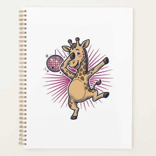 Dansende Giraffe Disco Bal Retro Gravure Shirt Planner (Voorkant)