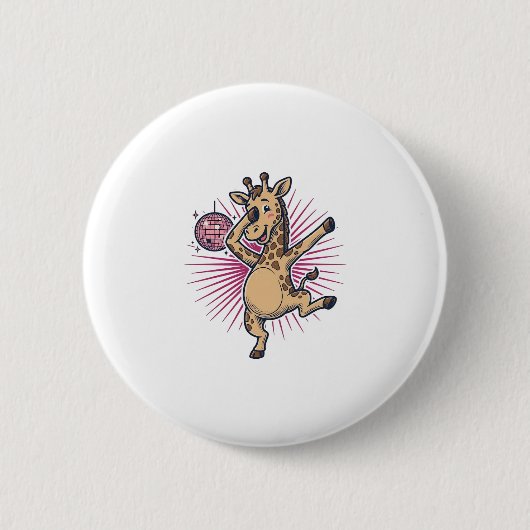 Dansende Giraffe Disco Bal Retro Gravure Shirt Ronde Button 5,7 Cm (Voorkant)