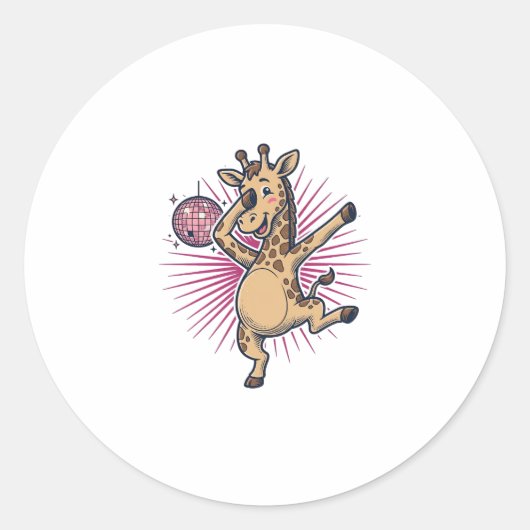 Dansende Giraffe Disco Bal Retro Gravure Shirt Ronde Sticker (Voorkant)