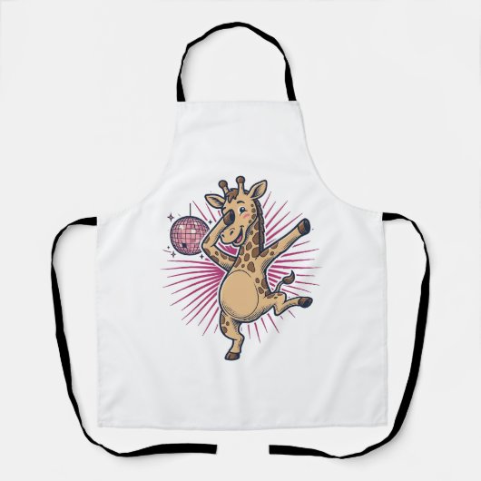 Dansende Giraffe Disco Bal Retro Gravure Shirt Schort (Voorkant)