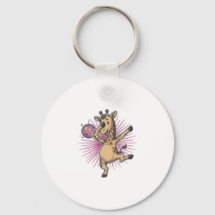 Dansende Giraffe Disco Bal Retro Gravure Shirt Sleutelhanger