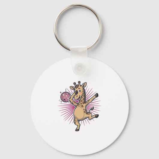 Dansende Giraffe Disco Bal Retro Gravure Shirt Sleutelhanger (Voorkant)