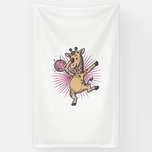 Dansende Giraffe Disco Bal Retro Gravure Shirt Spandoek (Verticaal)