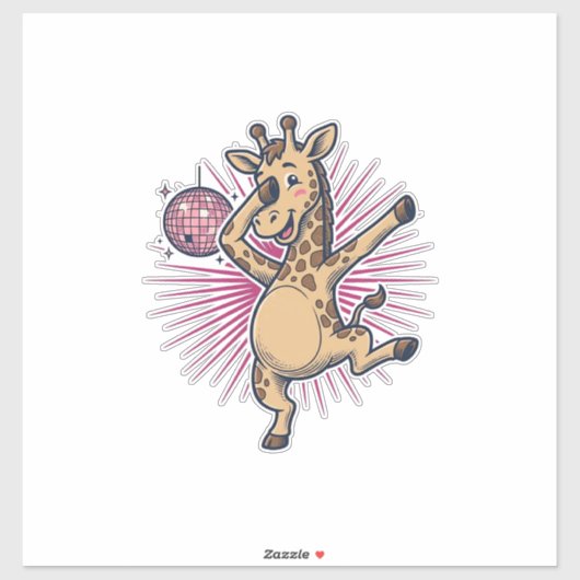 Dansende Giraffe Disco Bal Retro Gravure Shirt Sticker (Vel)