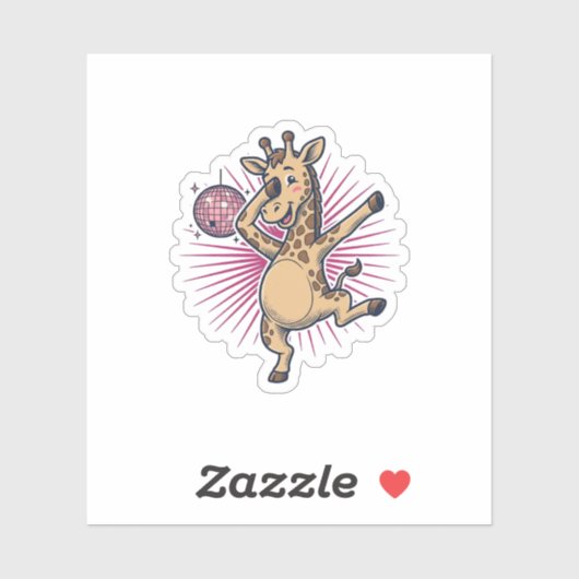 Dansende Giraffe Disco Bal Retro Gravure Shirt Sticker (Vel)