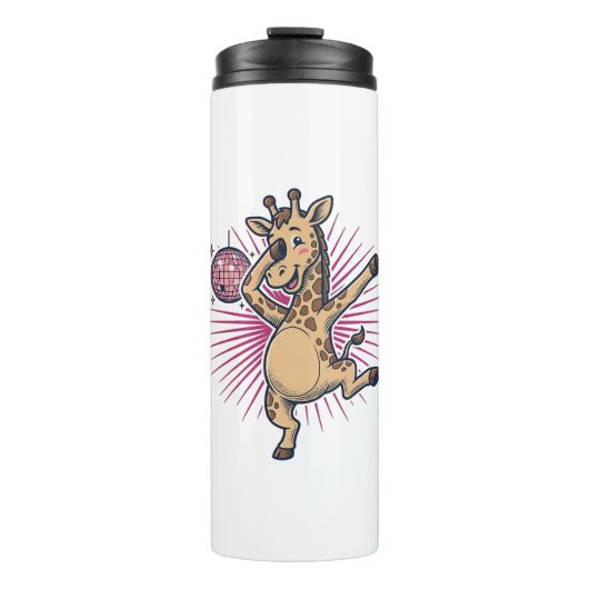 Dansende Giraffe Disco Bal Retro Gravure Shirt Thermosbeker (Voorkant)
