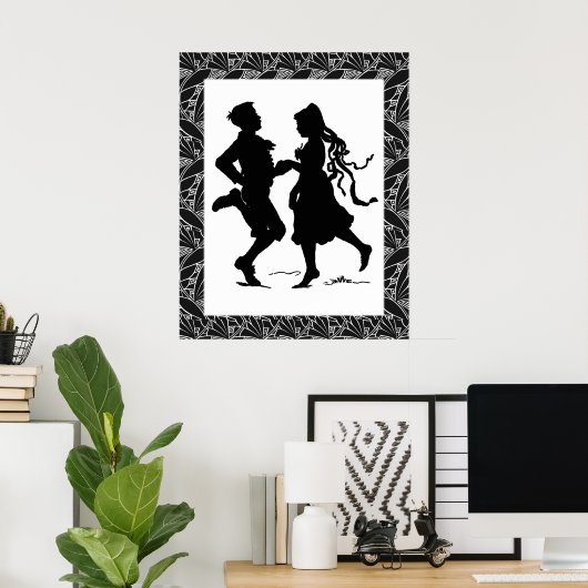 Dansende Girl Boy Silhouette Art Poster (Thuiskantoor)