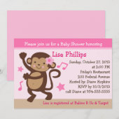 Dansende Girl Monkey Rocker Baby shower Uitnodigin Kaart (Voorkant / Achterkant)