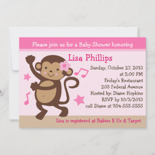 Dansende Girl Monkey Rocker Baby shower Uitnodigin Kaart