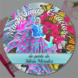 Dansende Gracias met Bloemen & Vlinders PV01 Ronde Sticker