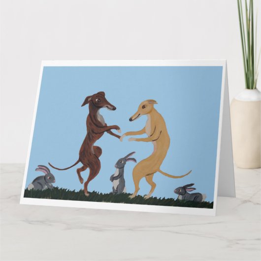 Dansende Greyhounds & Konijn Vrienden Uitnodiging (Voorkant)