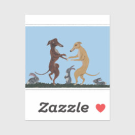 Dansende Greyhounds & Konijn Vrienden Uitnodiging Sticker