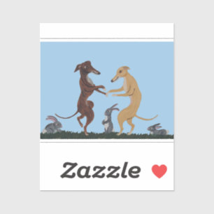Dansende Greyhounds & Konijn Vrienden Uitnodiging Sticker