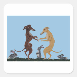Dansende Greyhounds & Konijn Vrienden Uitnodiging Vierkante Sticker