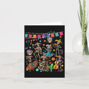 Dansende groep bloemenskeletten Mexicaanse Dia De Kaart