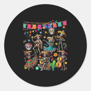 Dansende groep Floral Skeletons Mexicaanse Dia de  Ronde Sticker