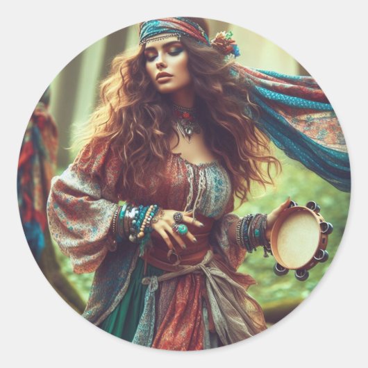 DANSENDE GYPSI RONDE STICKER (Voorkant)