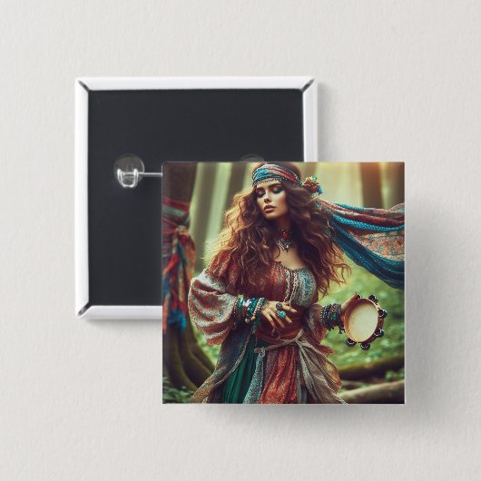 DANSENDE GYPSI VIERKANTE BUTTON 5,1 CM (Voorkant /achterkant)