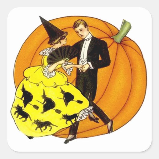 Dansende Halloween Couple Vierkante Sticker (Voorkant)
