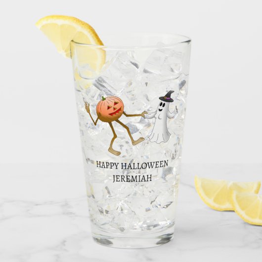 Dansende Halloween Pompoen en Geest Glas (Voorkant ijs)