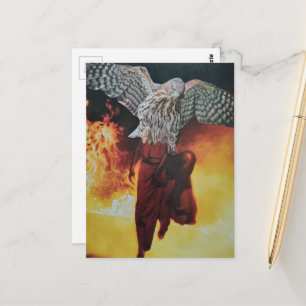 Dansende havik in een rode jurk fantasie collage briefkaart