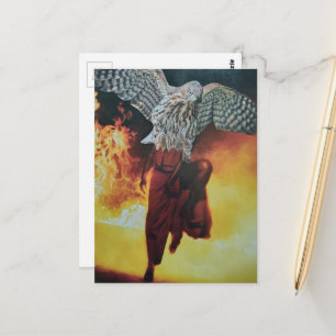 Dansende havik in een rode jurk fantasie collage briefkaart