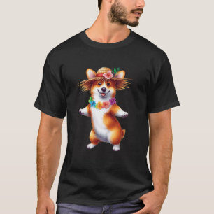Dansende Hawaïaanse Corgi met Tropische Bloemen Ho T-shirt