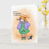 Dansende heks en kat kaart (Gele Bloem)