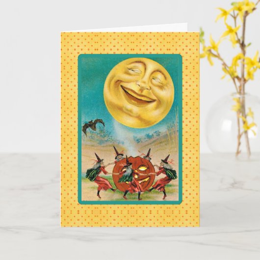  dansende heks Full Moon Halloween Kaart (Gele Bloem)