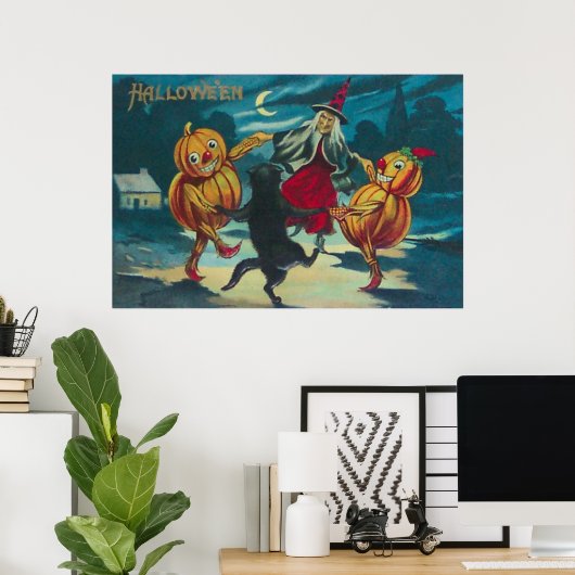 Dansende heks Jack O' Lantern Monster Black Cat Poster (Thuiskantoor)