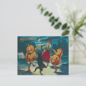 Dansende Heks Jack O' Lantern Monster Zwarte Kat Briefkaart (Staand voorkant)