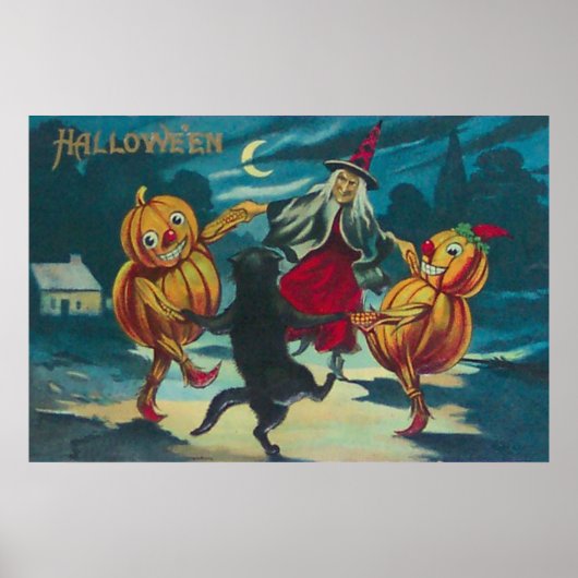 Dansende Heks Jack O' Lantern Monster Zwarte Kat Poster (Voorkant)