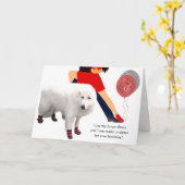 Dansende hond met rode schoenen Verjaardag Kaart (Gele Bloem)