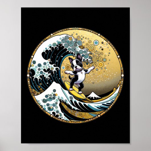 Dansende Hond Surfplank Grote Golf Surfen - Boston Poster (Voorkant)