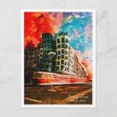 Dansende Huis Praag Tsjechische Mooie olieverf Briefkaart (Voorkant)