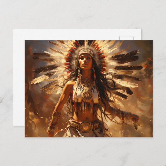 Dansende Indiaanse vrouw in hoofdtooi Briefkaart (Voorkant / Achterkant)