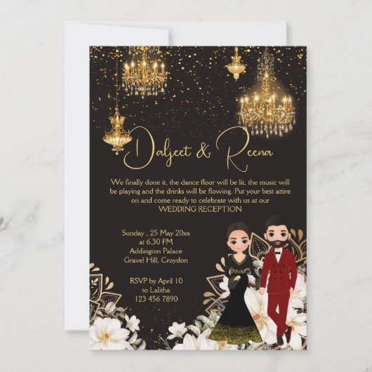Dansende indiase paar chique receptie sjabloon kaart (Voorkant)