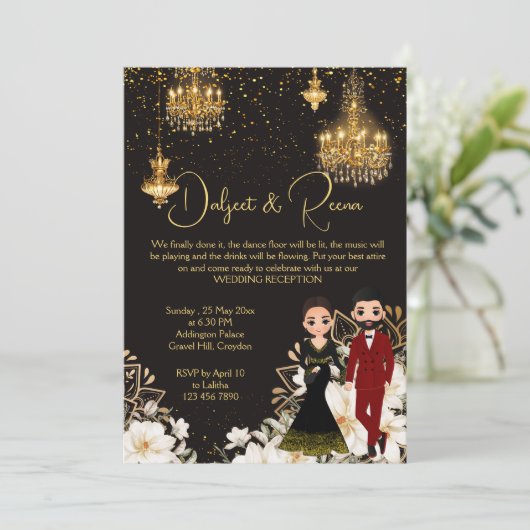 Dansende indiase paar chique receptie sjabloon kaart (Staand voorkant)