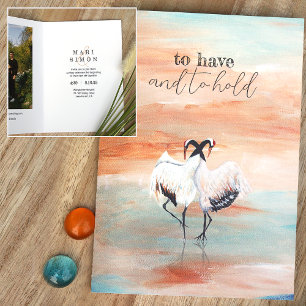 Dansende Japanse Tancho Cranes Beige Blauwe Bruilo