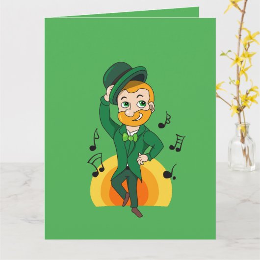Dansende kabouter, St. Patrick's Day cartoon Kaart (Gele Bloem)