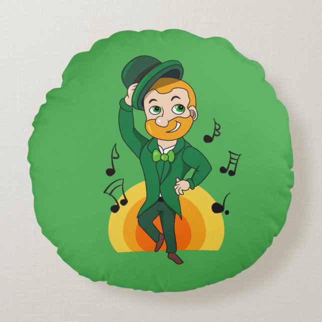 Dansende kabouter, St. Patrick's Day cartoon Rond Kussen (Voorkant)