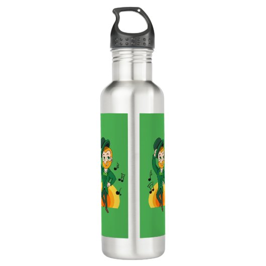 Dansende kabouter, St. Patrick's Day cartoon Waterfles (Achterkant)